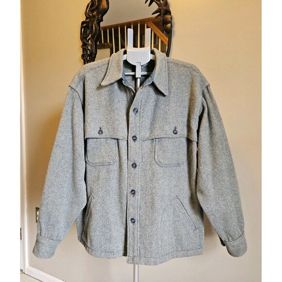 Vintage 90s Woolrich Shirt Jac Mens XXL 2XL Wool Jacket Gray Blue Chore USA Cape - Picture 1 of 15